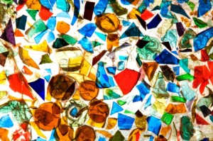 Broken stain glass window.